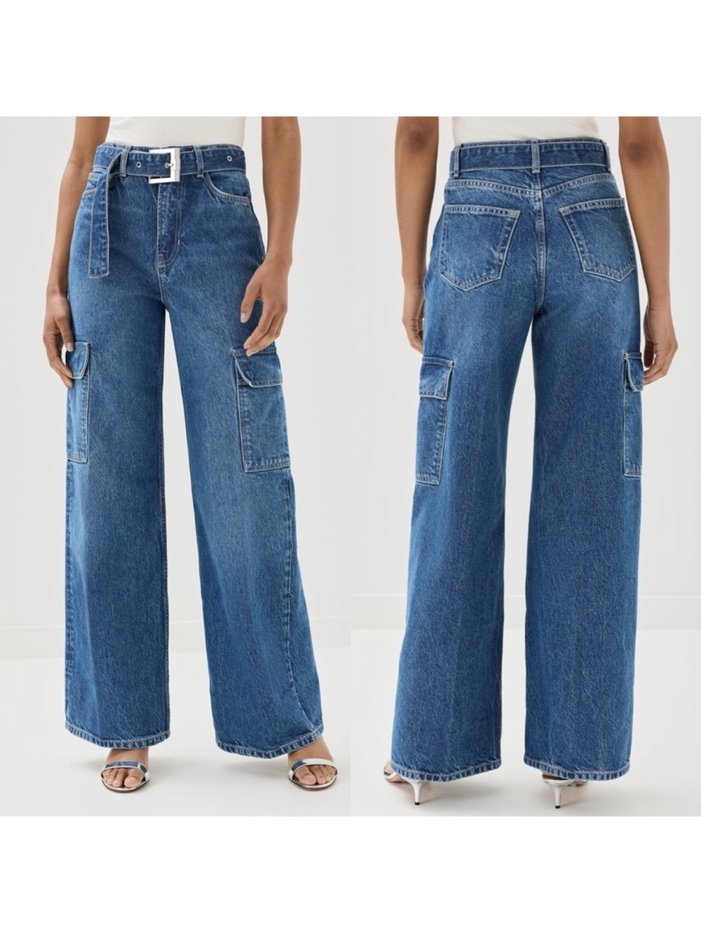 Reformation Cary Belted Cargo High Rise Slouchy Jeans Size 29 Blue Denim